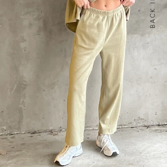 OAK+FORT Women’s Lounge pants Minimalist Faux Suede Camel/Tan Sz S - Picture 6 of 16